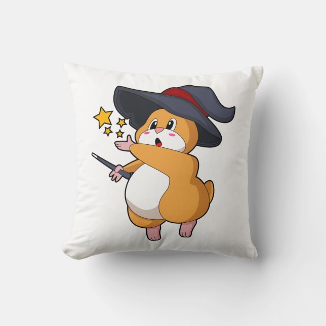Hamster as Wizard with Magic wand Cushion (Front)