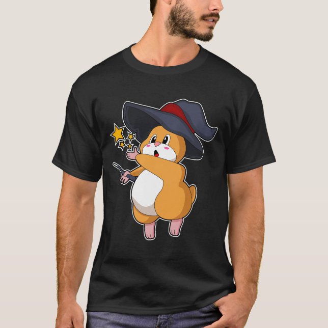 Hamster as Wizard with Magic wand T-Shirt (Front)