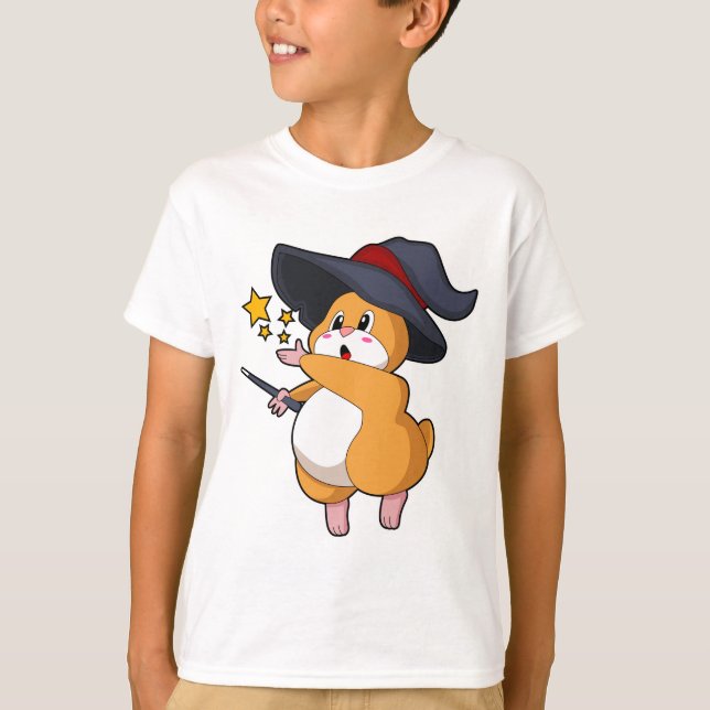 Hamster as Wizard with Magic wand T-Shirt (Front)