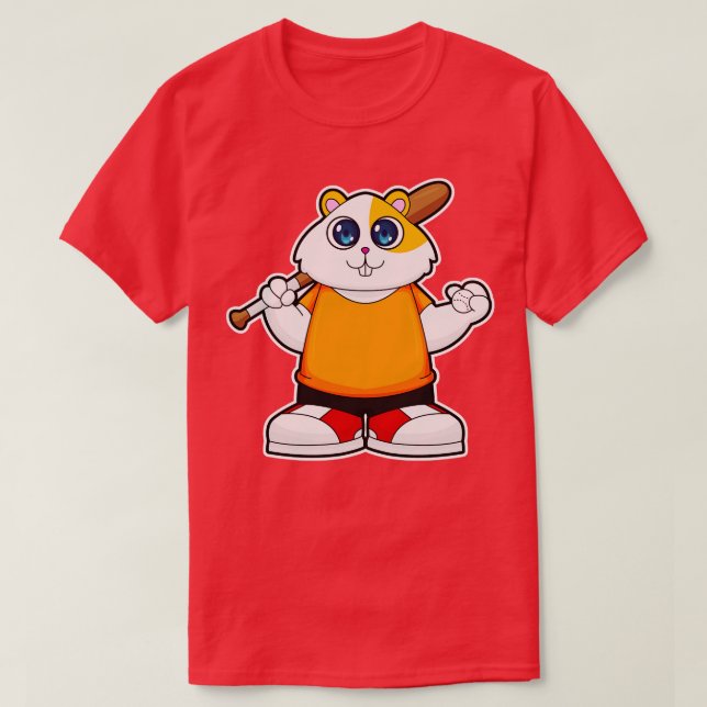 Hamster at Baseball with Baseball bat T-Shirt (Design Front)