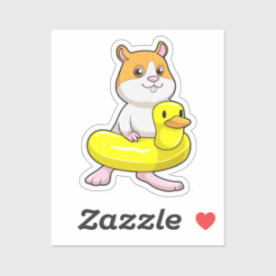 Hamster at Beach with Duck as Swim ring