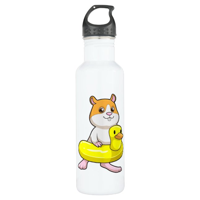 Hamster at Beach with Duck as Swim ring 710 Ml Water Bottle (Front)