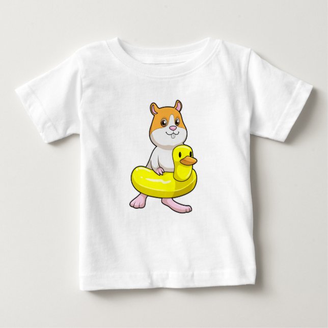 Hamster at Beach with Duck as Swim ring Baby T-Shirt (Front)