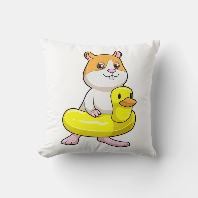 Hamster at Beach with Duck as Swim ring Cushion (Front)
