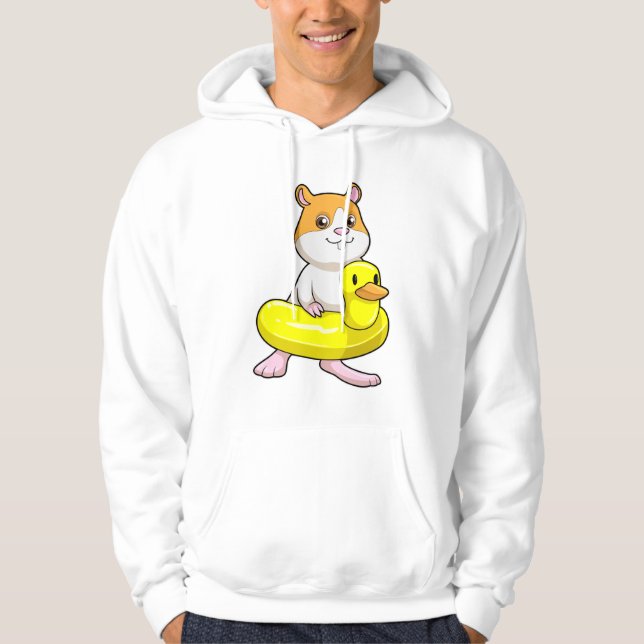 Hamster at Beach with Duck as Swim ring Hoodie (Front)