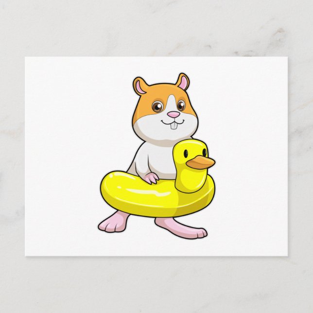 Hamster at Beach with Duck as Swim ring Postcard (Front)