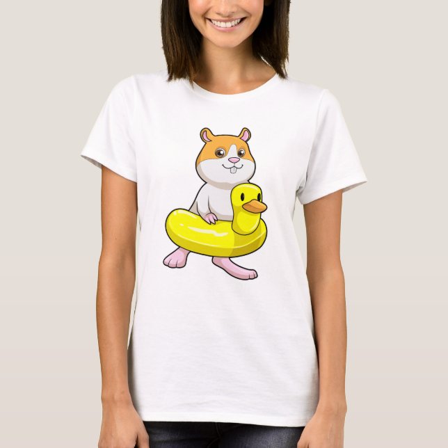 Hamster at Beach with Duck as Swim ring T-Shirt (Front)
