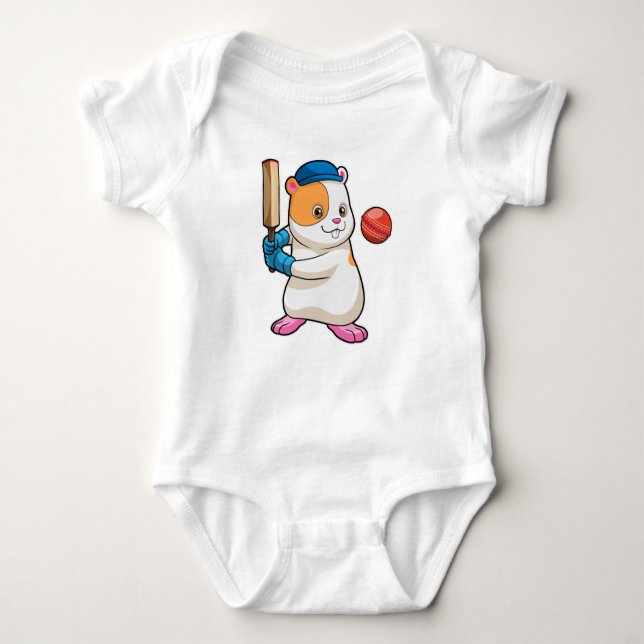 Hamster at Cricket with Cricket bat & Cap Baby Bodysuit (Front)