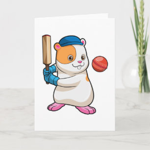 Hamster at Cricket with Cricket bat & Cap Card