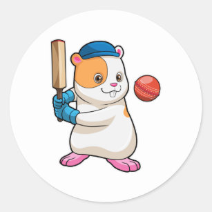 Hamster at Cricket with Cricket bat & Cap Classic Round Sticker