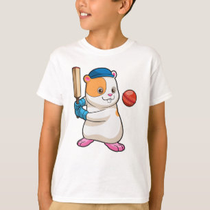 Hamster at Cricket with Cricket bat & Cap T-Shirt