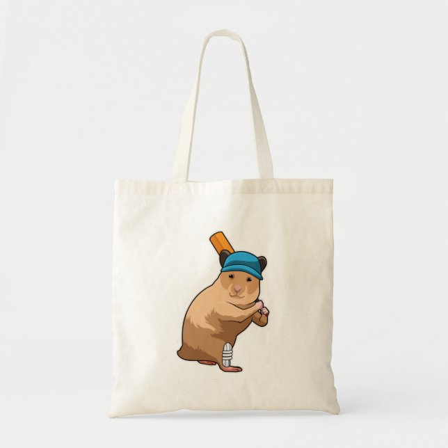 Hamster at Cricket with Cricket bat Tote Bag (Front)
