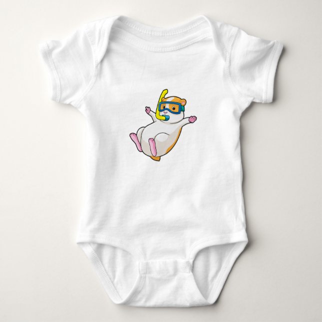 Hamster at Diving with Swimming goggles Baby Bodysuit (Front)
