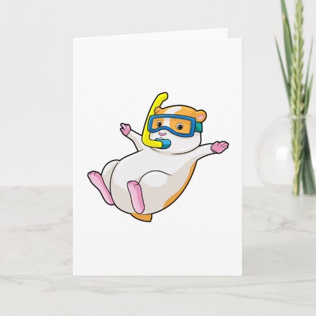 Hamster at Diving with Swimming goggles Card (Front)