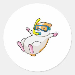 Hamster at Diving with Swimming goggles Classic Round Sticker