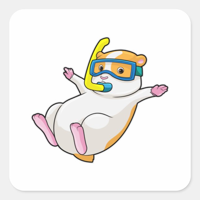Hamster at Diving with Swimming goggles Square Sticker (Front)