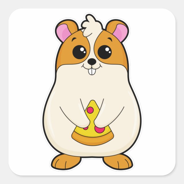 Hamster at Eating of Pizza Square Sticker (Front)