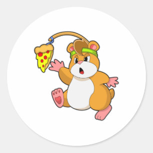 Hamster at Eating with Pizza Classic Round Sticker