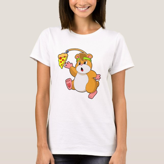 Hamster at Eating with Pizza T-Shirt (Front)