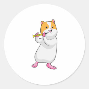Hamster at Music with Flute Classic Round Sticker
