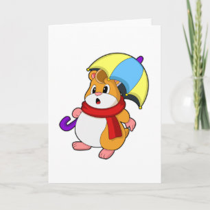 Hamster at Rain with Umbrella Card