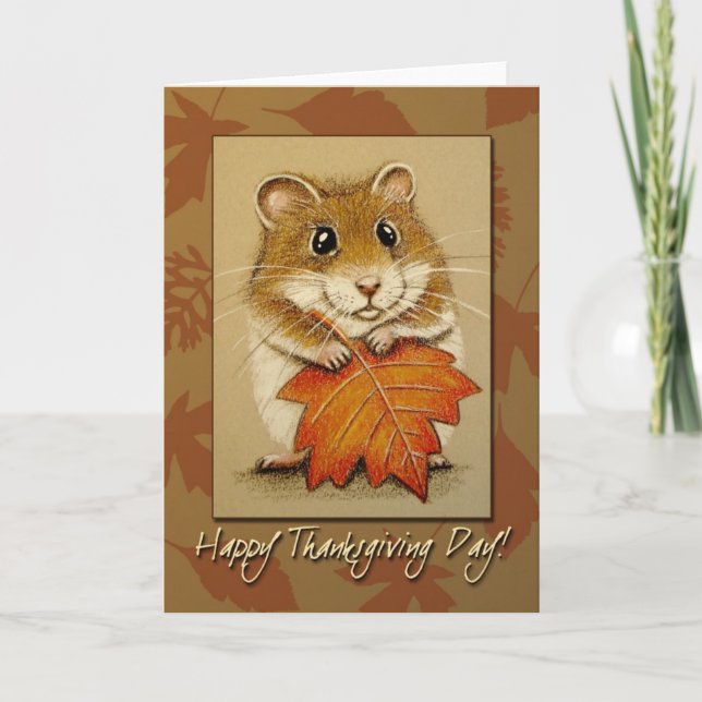 Hamster & Autumn Leaf - Thanksgiving Card (Front)