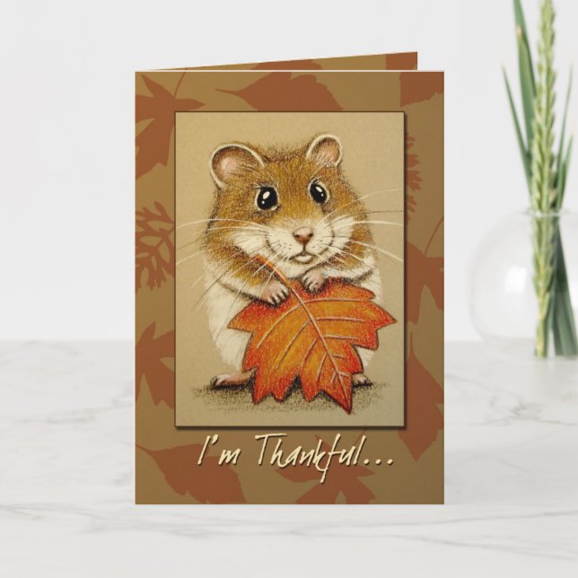 Hamster & Autumn Leaf - Thanksgiving Card (Front)