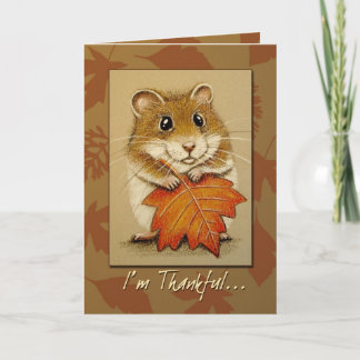 Hamster & Autumn Leaf - Thanksgiving Card