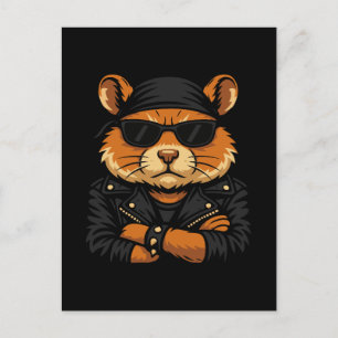 Hamster Biker Rider Leather Jacket Attitude Holiday Postcard