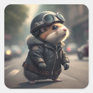 Hamster Biker Square Sticker