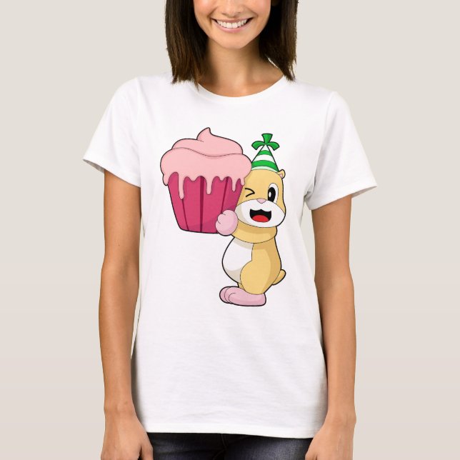 Hamster Birthday Cupcake T-Shirt (Front)
