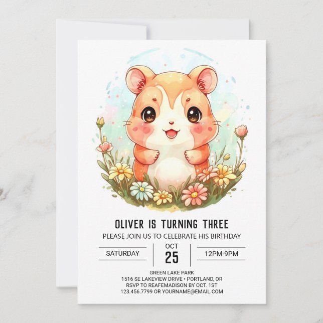 Hamster Birthday in Boho Style Invitation (Front)