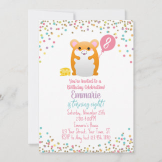Hamster Birthday Party Invitation Confetti Glitter