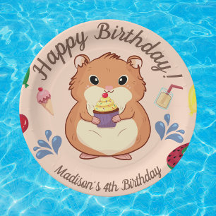 Hamster Birthday Pool Party Paper Plate