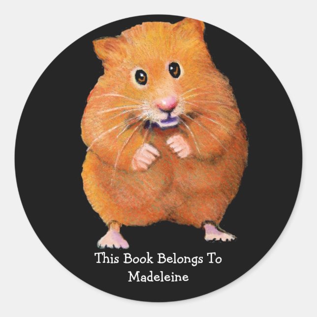 HAMSTER BOOK PLATE: ARTWORK CLASSIC ROUND STICKER (Front)