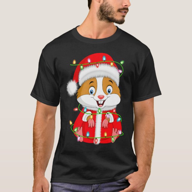 Hamster Christmas Lights Santa Costume Cute Animal T-Shirt (Front)
