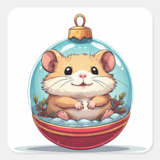 Hamster Christmas Ornament Square Sticker
