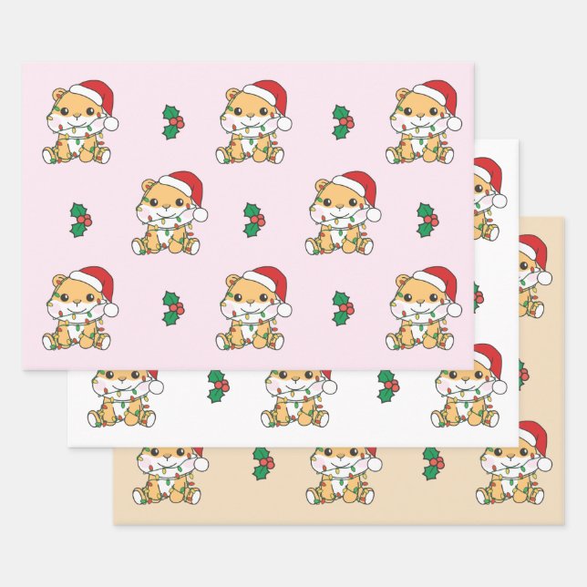 Hamster Christmas Winter Animals Holiday Hamsters Wrapping Paper Sheet (Set)