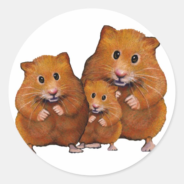 Hamster Family of Three: Cute: Colour Pencil Classic Round Sticker (Front)