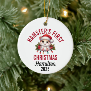 Hamster First Christmas 2025 Ceramic Ornament