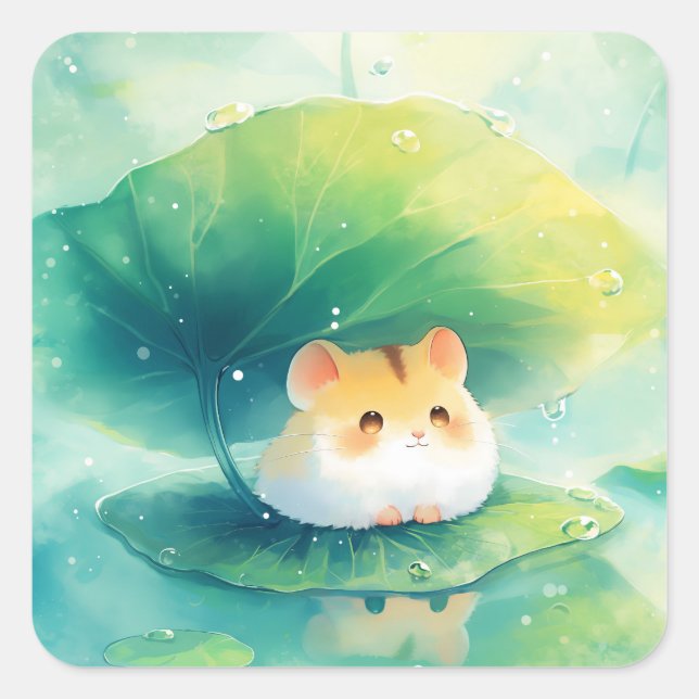 Hamster Floating Fun Square Sticker (Front)