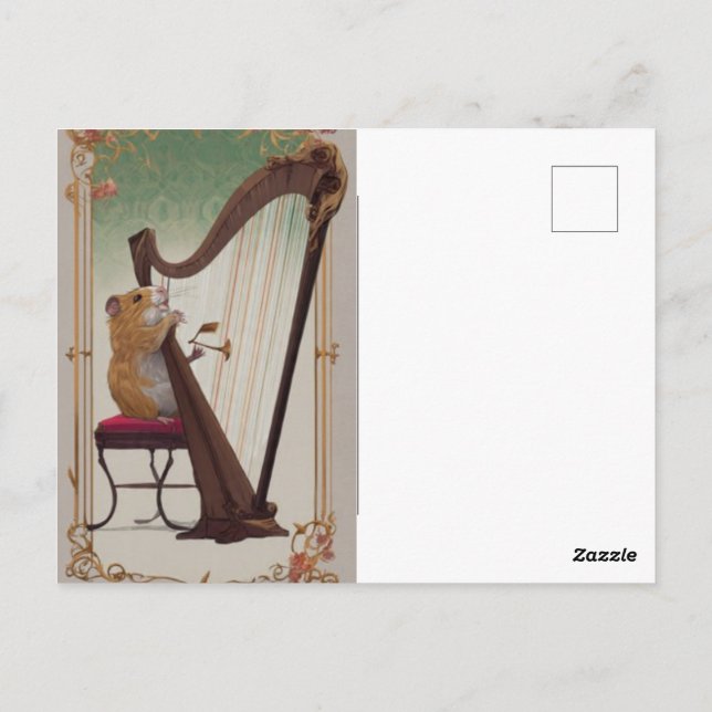 Hamster Harpist Postcard – Whimsical Classical Art (Back)