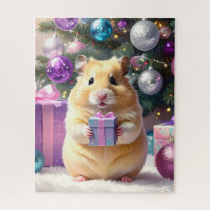 Hamster Holding Gift Christmas Jigsaw Puzzle