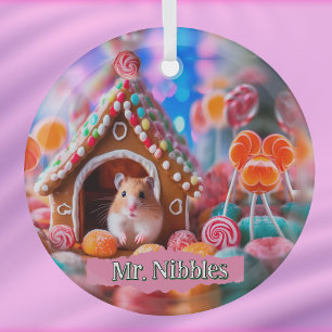 Hamster in Gingerbread House Glass Tree Decoration