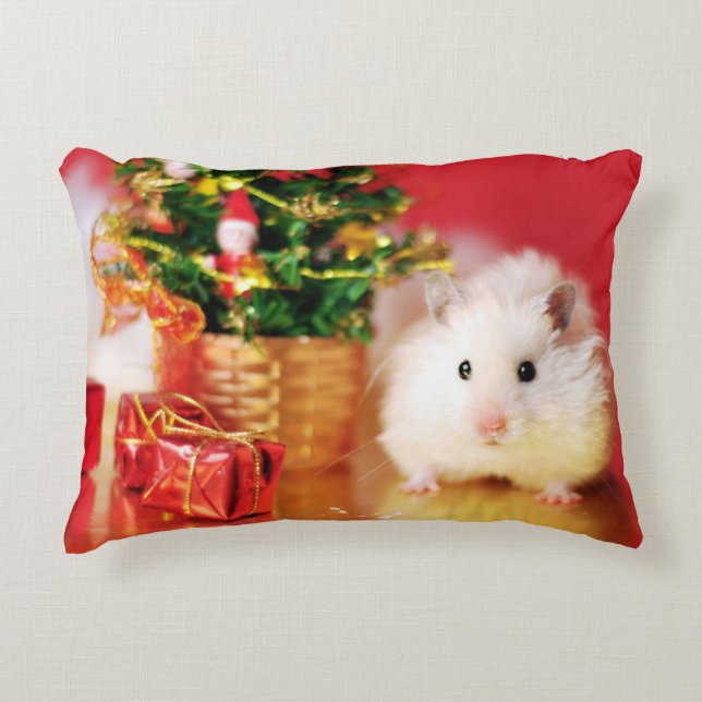 Hamster Kokolinka with Christmas tree Decorative Cushion (Front)