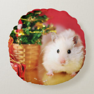Hamster Kokolinka with Christmas tree Round Cushion