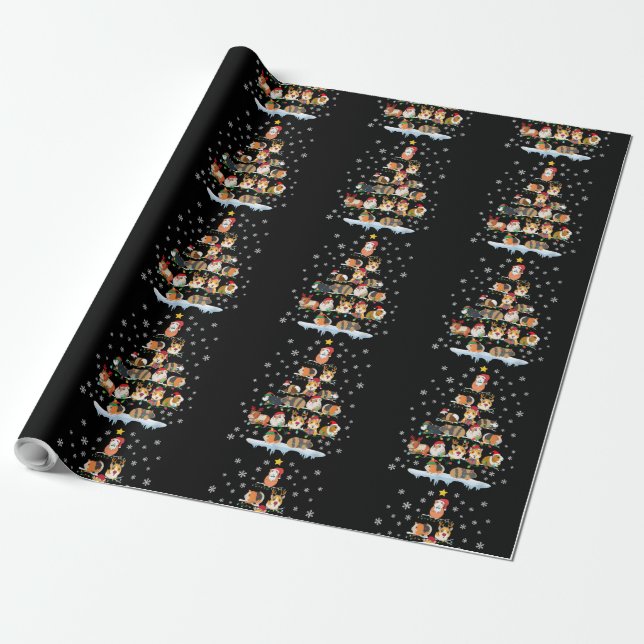 Hamster Lover Christmas Tree Guinea Pigs Gift Wrapping Paper (Unrolled)