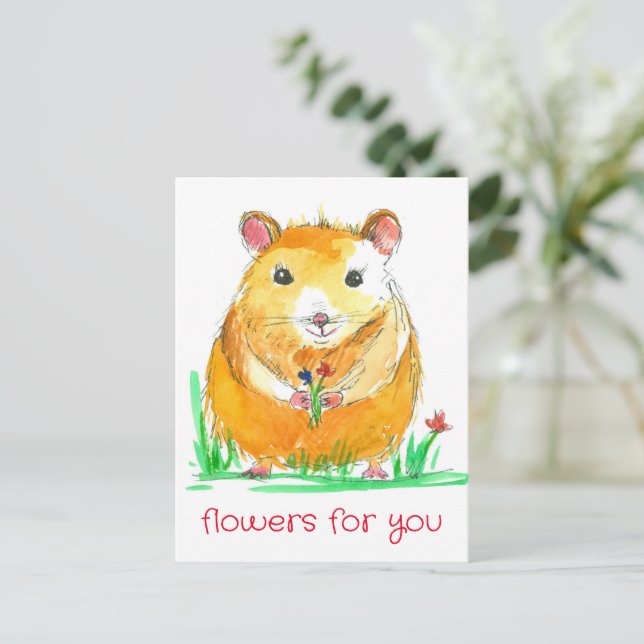 Hamster Pet Flower Bouquet Kind Words  Postcard (Standing Front)