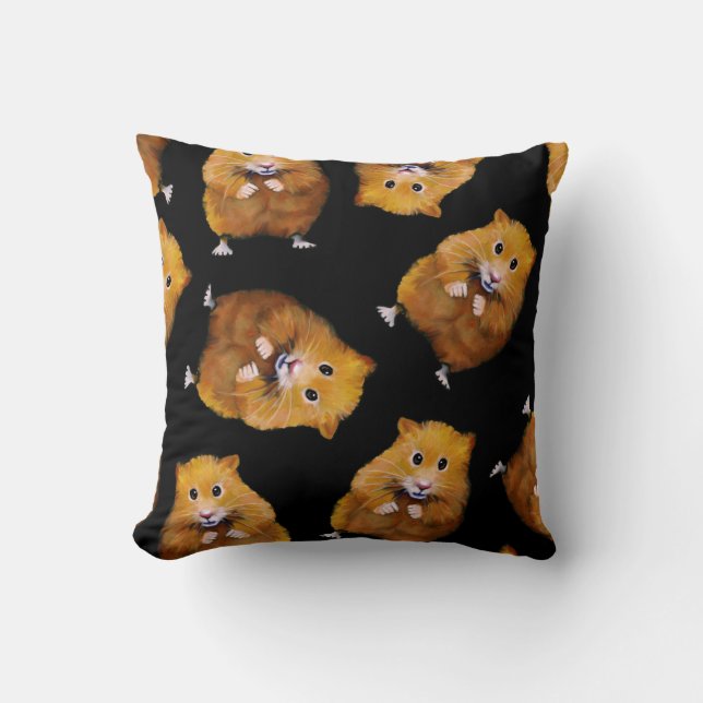Hamster, Random Pattern on Black, Original Art Cushion (Front)