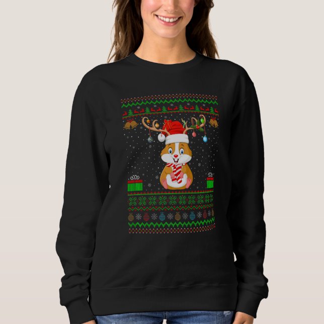 Hamster Santa Hat Matching Ugly Hamster Christmas Sweatshirt (Front)